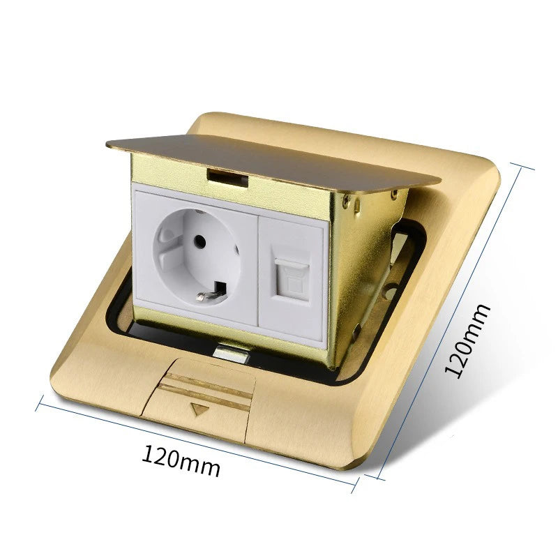 European standard hidden pop-up computer floor socket 120*120mm Gold Stainless Steel Kitchen Bedroom waterproof USB outlet plug