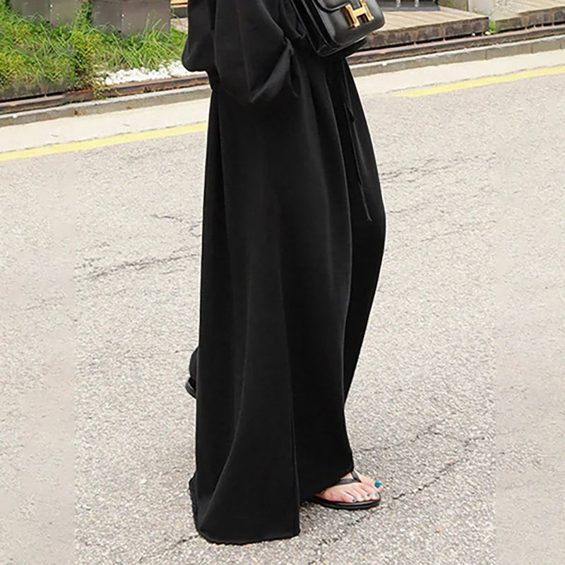 UOOZEE 2025 New Women Palazzo Pants Black Grey Color Spring Summer Fashion Casual High Waisted Wide Leg Trousers Bottoms