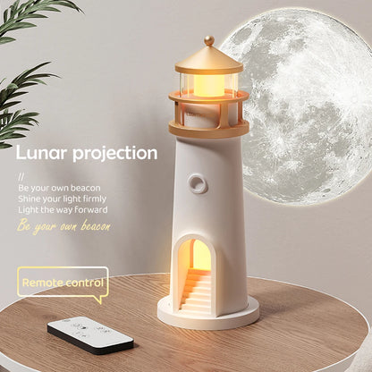 Bluetooth White Lighthouse Noise Music Night Light Dimmable Decorative Sensor Beside Nightlights Moon Projection Desktop Lamp