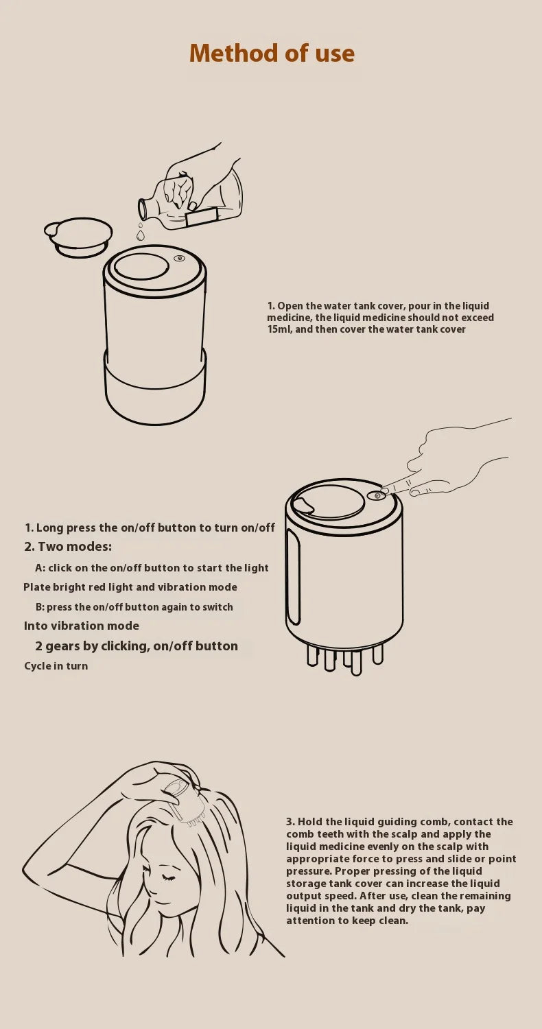 Head massager, scalp medication comb, a comfortable vibrating device for massaging the scalp