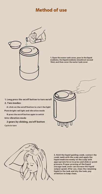 Head massager, scalp medication comb, a comfortable vibrating device for massaging the scalp