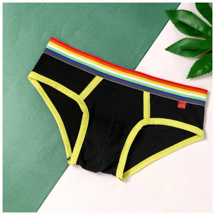 Sexy Mens Underwear Rainbow Belt Briefs Fashion Cotton Panties Youth Breathable Underwear Briefs Low Waist Underpants For Male