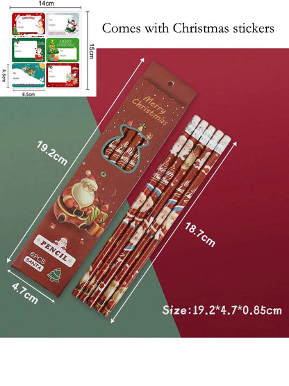 Christmas gift cartoon cute 6 HB pencil set with eraser box office cultural and educational supplies