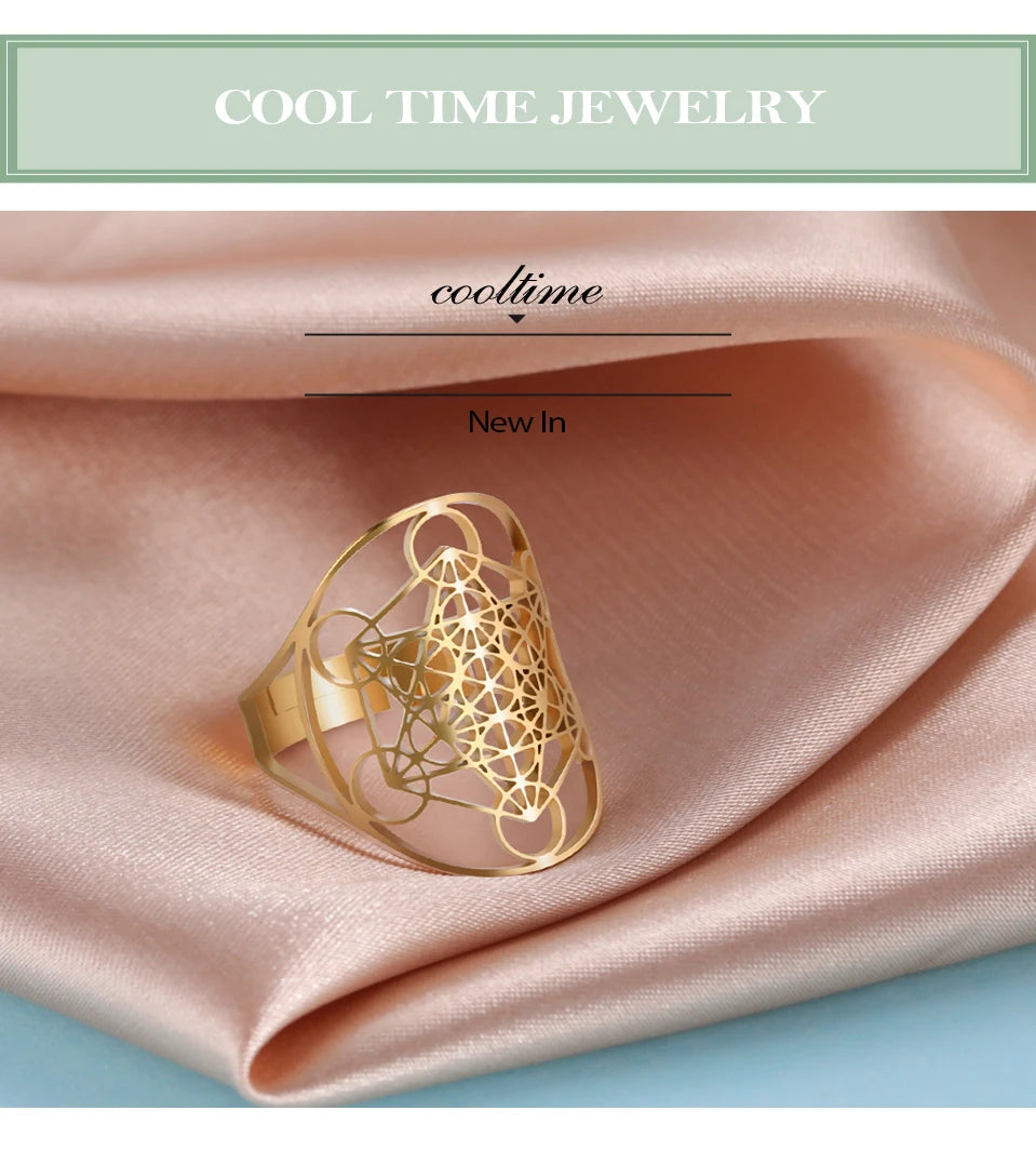 Cooltime Archangel Metatron Rings Cube Stainless Steel for Women Men Salomon Jewelry Secret Geometry Finger Accessories Amulet