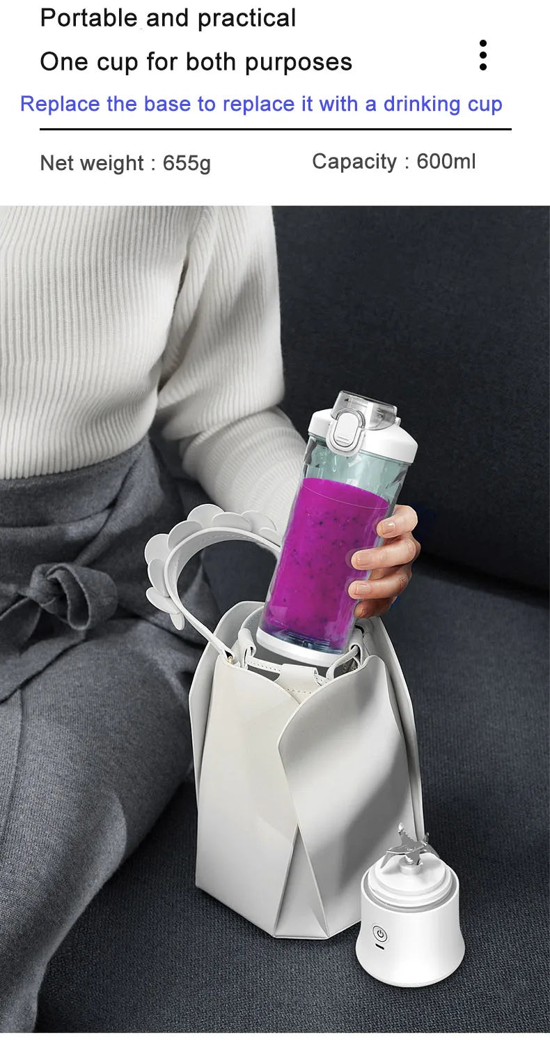 Portable Blender Juicer Multifunctional Usb Charging 600ml Electric Juicer Machine Fresh Fruit Juice Blender Smoothie Cup Bottle