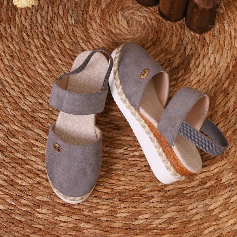 Summer Women Linen Plain 6cm Wedge Sandals Handmade Ladies Casual Comfortable womens shoes