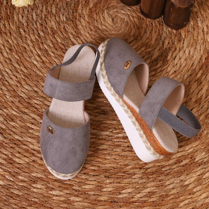 Summer Women Linen Plain 6cm Wedge Sandals Handmade Ladies Casual Comfortable womens shoes