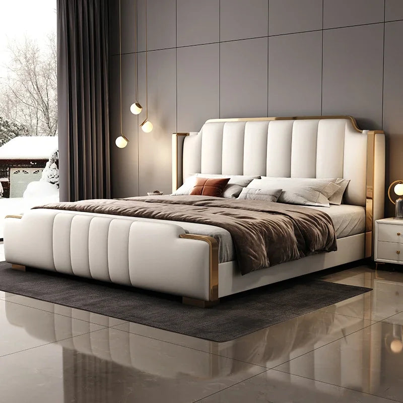 Italian Luxury Beds Leather Modern Simple Storage Beds Queen White Bedroom Double Somieres Marcos De Cama Bedroom Furniture