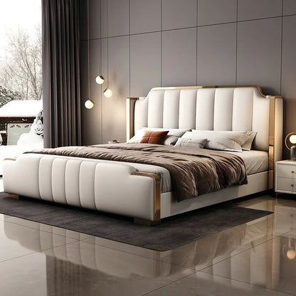 Italian Luxury Beds Leather Modern Simple Storage Beds Queen White Bedroom Double Somieres Marcos De Cama Bedroom Furniture