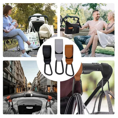 2Pcs Leather Hooks Stroller Hooks Baby Diaper Bag Hook PU Adjustable Pram Hook Organizer Hanger Children Travel Accessories