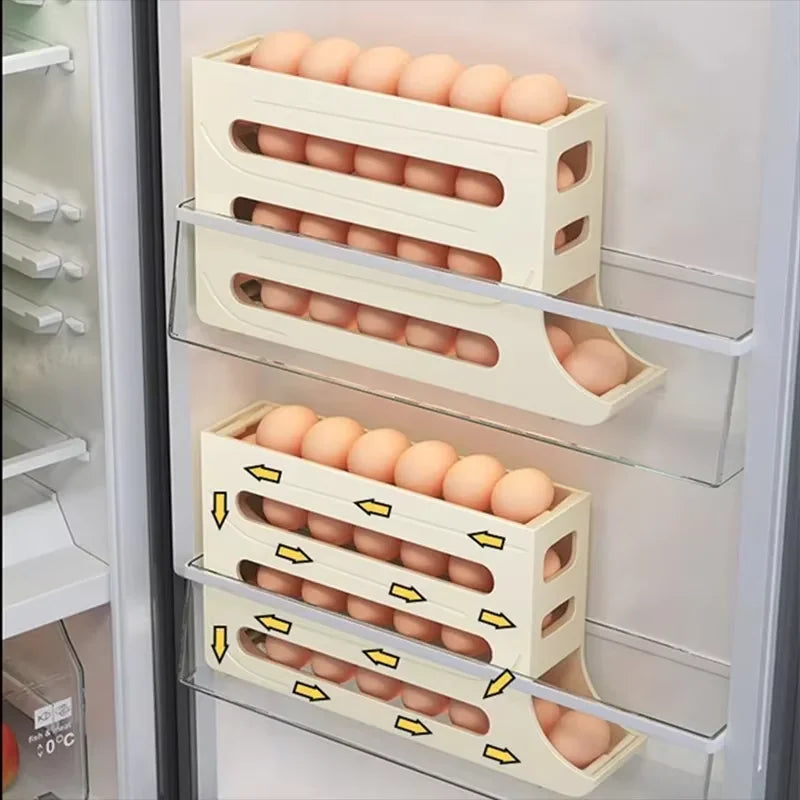 4 Tier Egg Storage Box Organizer for Refrigerator Rolling Egg Organizer Holder Fridge Storage Organizer Food Storage Container