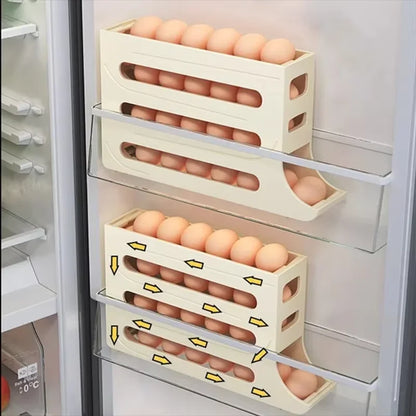 4 Tier Egg Storage Box Organizer for Refrigerator Rolling Egg Organizer Holder Fridge Storage Organizer Food Storage Container