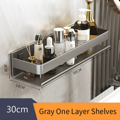 Bathroom Accessories Shelf Organizer Shower Storage Rack Gray Wall Mounted Space Aluminum Toilet Shampoo Holder Shelves 30-50CM