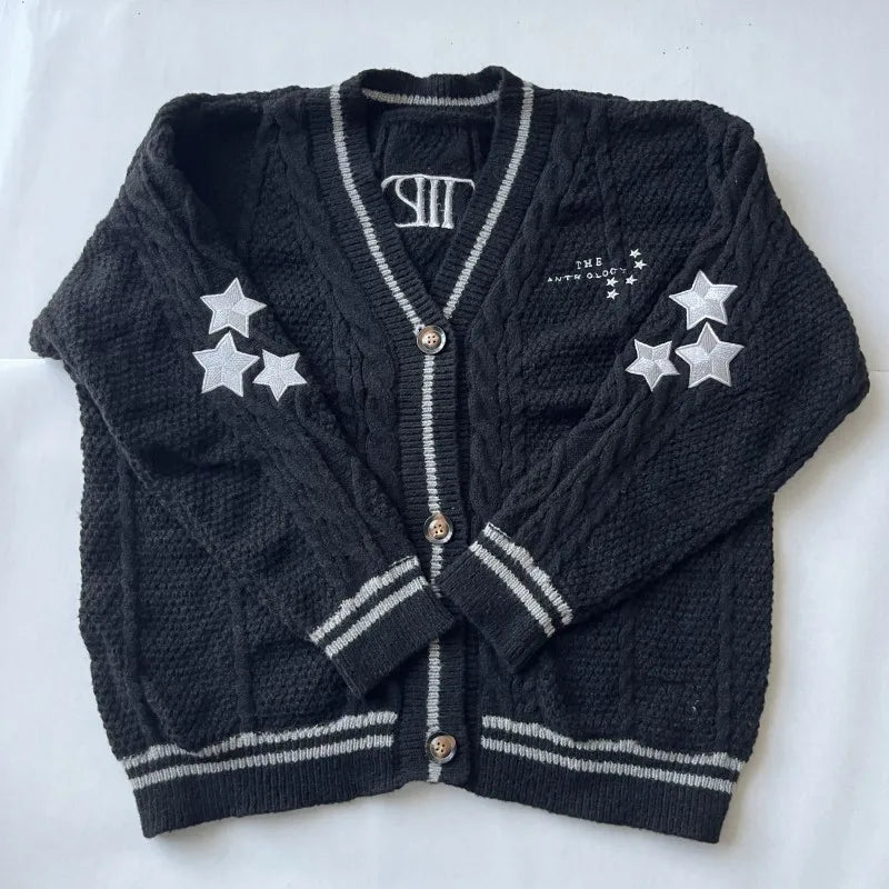 Butterfly Knitted Cardigan Women Dark Green Cardigans with Embroidery Winter Letter Patch Oversized Sweaters Tops Folklore Girl