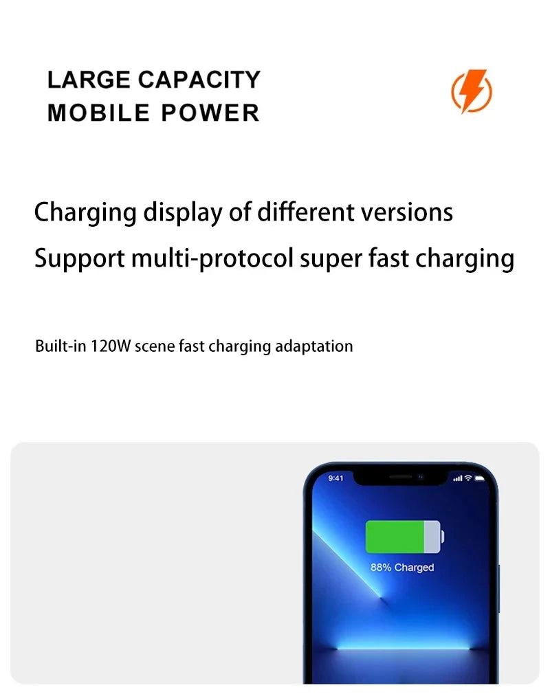 New 120W Super Fast Charging Power Bank With LED Digital Display 200000mAh Large Capacity External Battery Portable For phones
