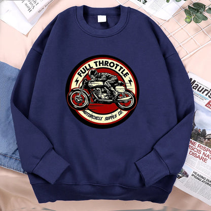 Full Throttle Motorcycle Competition Mens Clothes Casual Loose Hoodies Autumn Sweatshirt Crewneck Fleece Hoodie Fleece Pullover
