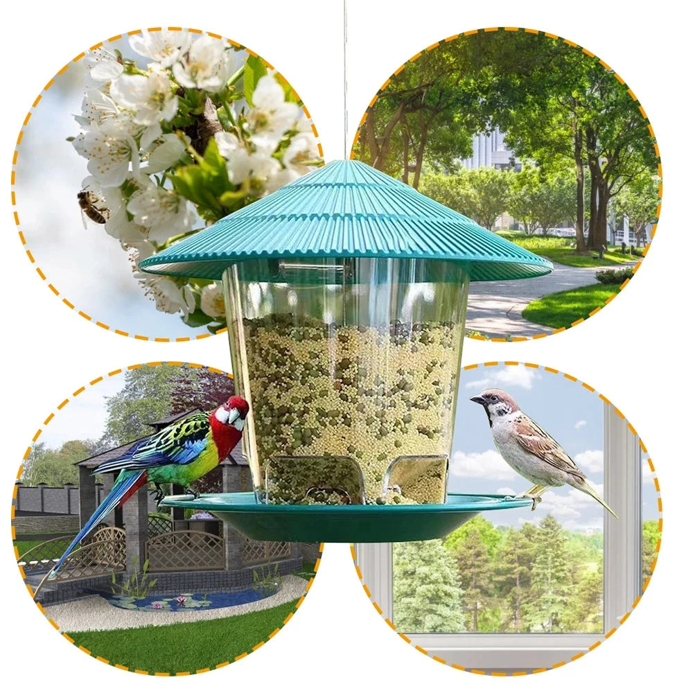 Bird Feeder Automatic Hanging Outdoor Garden Gazebo Wild Bird Feeding Container With Hang Rope House Decor Pet Supplies