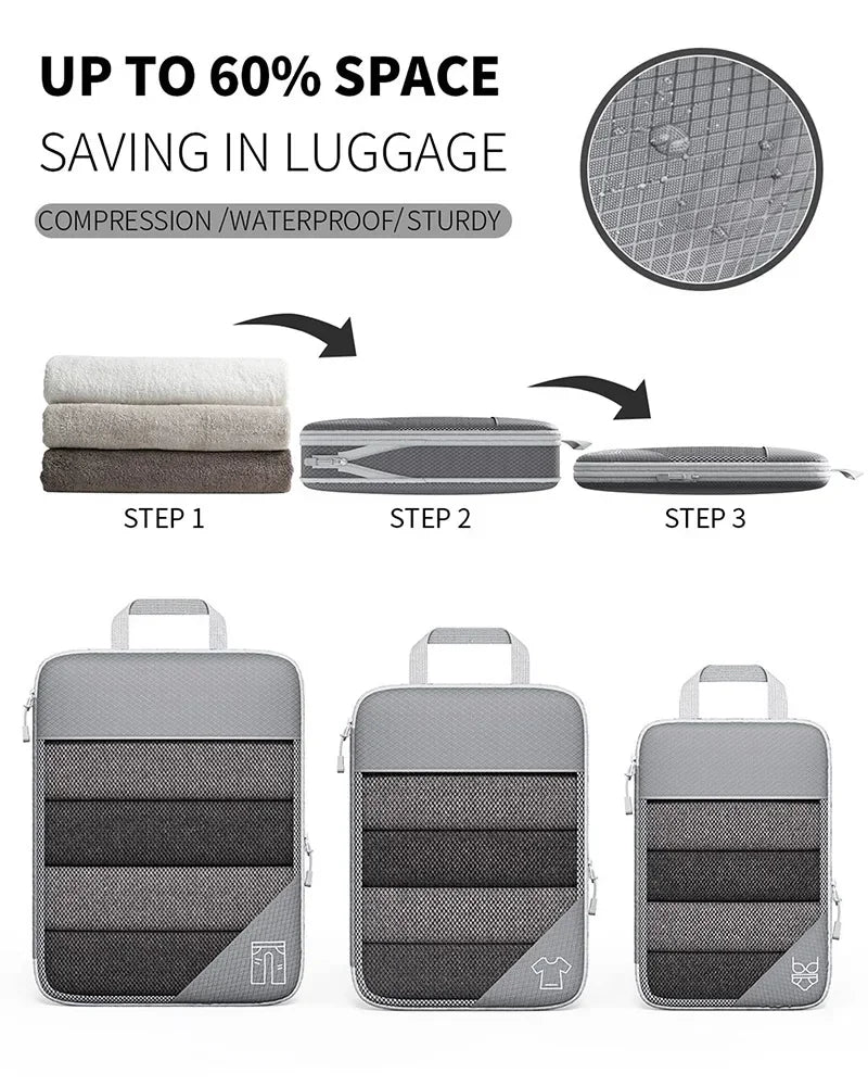 Expandable Compression Packing Cubes for Suitcases,6 Set Lightweight Travel Packing Organizer for Travel Carry on Suitcase Bags