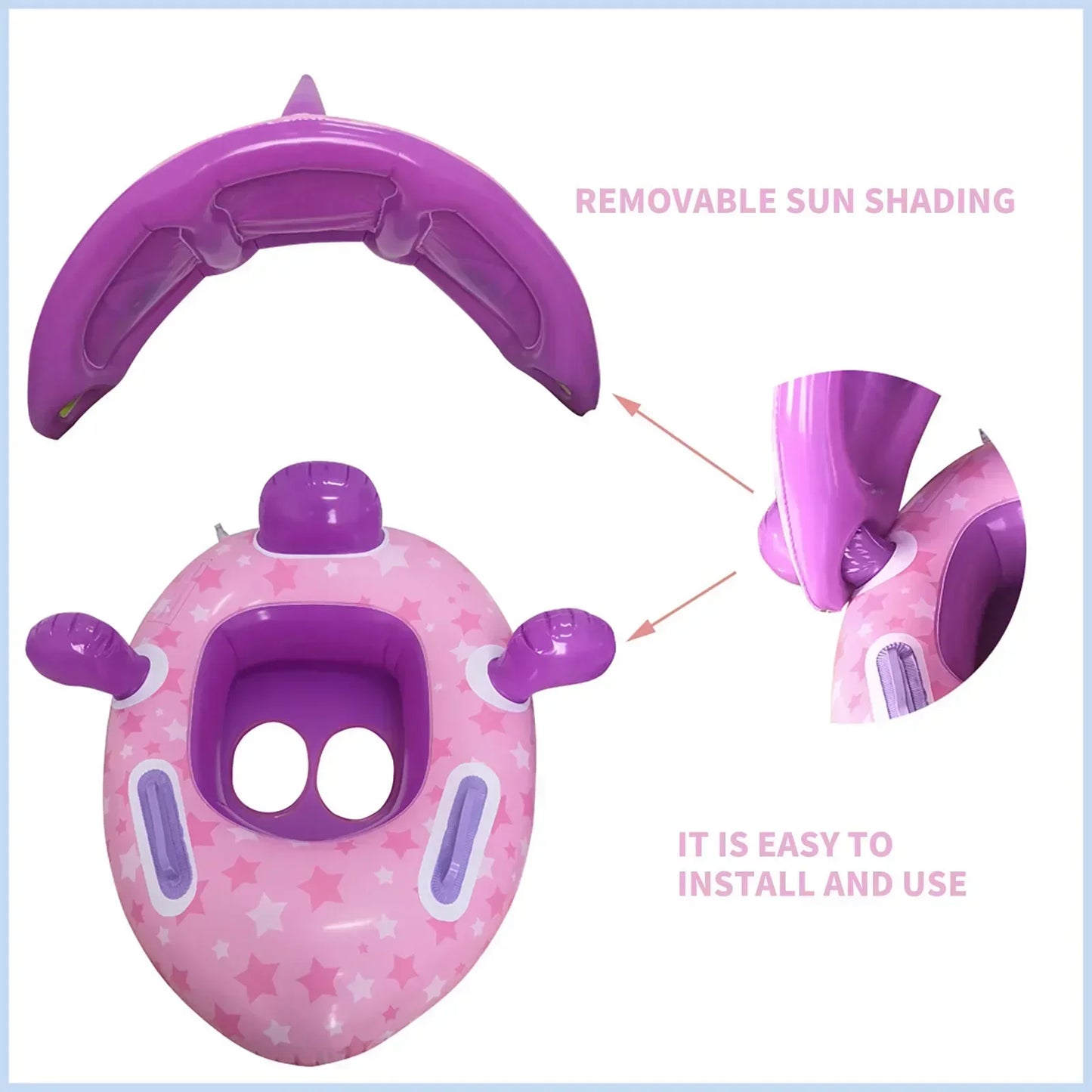 Baby Inflatable Pool Float with Detachable Canopy, Inflatable Swimming Kids Safety Bathing Summer Beach Water Toys