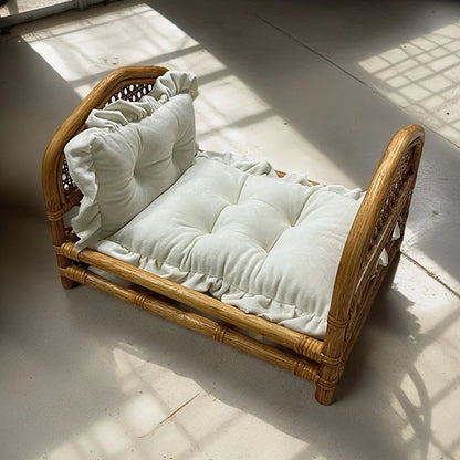 Baby Bed Newborn Photography Props Handmade Bed Baby Vintage Rattan Wooden Sofa Crib Photo Background Photo Studio Posing Props