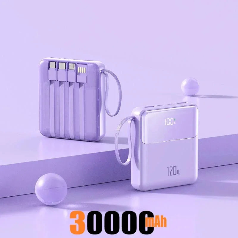 Portable Power Bank 50000mAh 120W Super Fast Charging Mobile External Battery With Four Cable Charger Suitable For iPhone Xiaomi