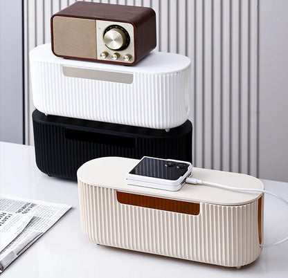 Creative Simple Wire Box Bamboo Wood Cover Cable Management Box Plug Board Storage Box Power Cord Charger Storage