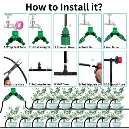 Garden 1/4'' Drip Irrigation Kit Automatic Watering System Nozzles for Farmland Bonsai Plant Flower Vegetable Greenhouse