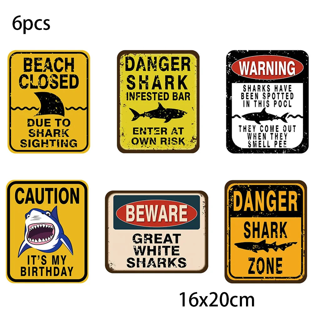 6 PCS Shark Zone Party Decorations Funny Party Wall Decorations Signs for Boys Birthday Party Ocean Shark Theme Party Supplies