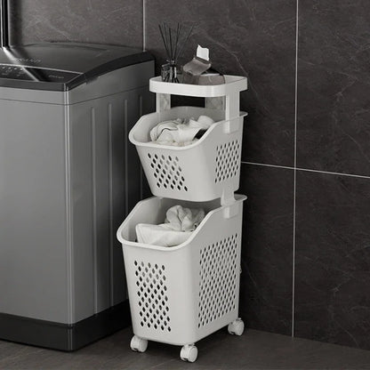 Multilayer Laundry Storage Basket Wheels Pp Plastic Laundry Baskets With Wheel Household Sundries Bathroom Toilet Storage Rack
