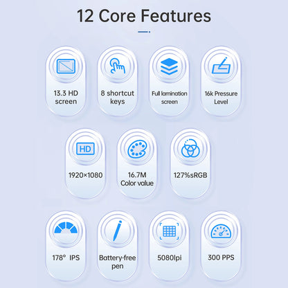 BOSTO BT-13HDK Portable Graphics Drawing Tablet 13.3 Inch H-IPS LED Screen Display Anti-glare Digital Art Drawing Pad