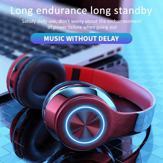 over-ear bluetooth headset wireless subwoofer headset folding card colorful luminous headset