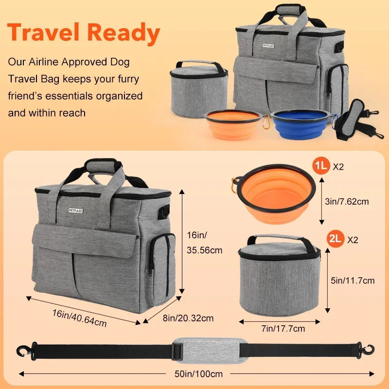6 Sets Large Dog Travel Bag, Dog Camping Essentials, Weekend Pet Travel Kit, Dog Travel Accessories With Multi-Purpose Pocket