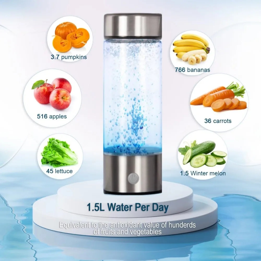 Hydrogen Water Bottle, Portable Hydrogen Water Ionizer Machine Generator Rechargeable Hydrogen Rich Water Glass Health Cup