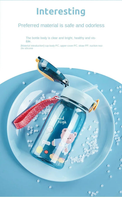 Kids Cartoon Water Sippy Cup with Straw Cute Bear Leakproof Water Bottles Outdoor Portable Drink Bottle Children's Lovely Cup