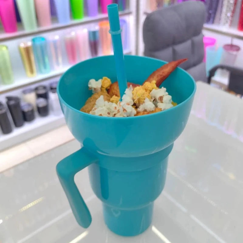 New 2 IN 1 Creative Popcorn Snack Cup Integrated Beverage Cup with Handle Portable Beverage Cup Novel Design and Many Functions