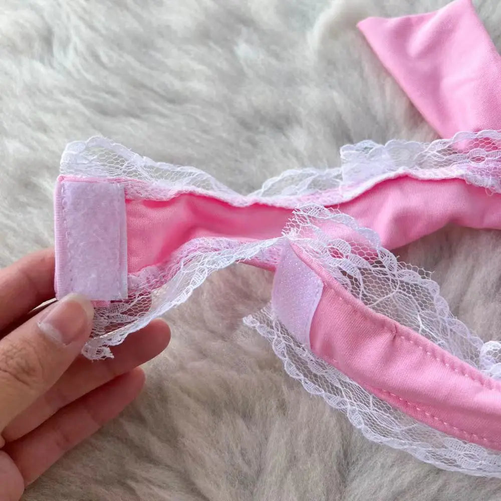 Pink Sweet Women LolitaMini Dress Y2k Servant Low Cut Lace Patchwork Mini Dress Birthday Cocktail Role Play Maid Short Dresses