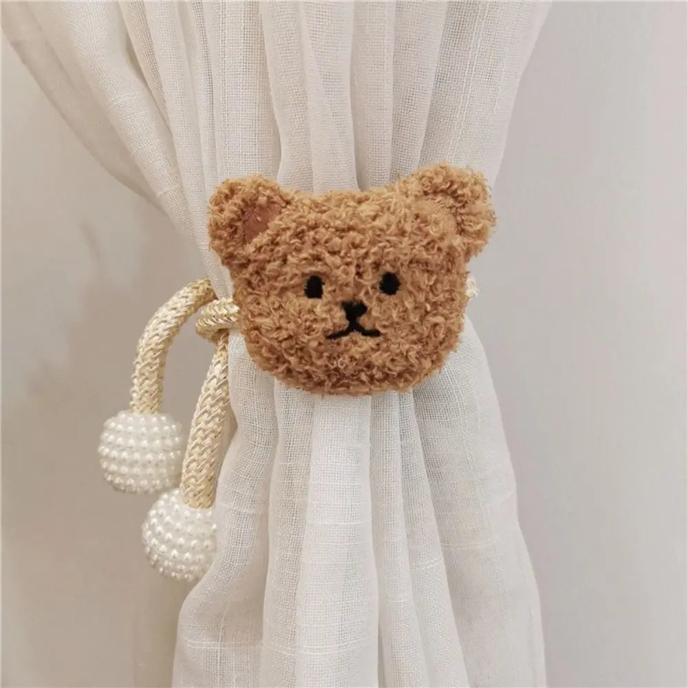 2Pcs Ins Cartoon Bear Curtain Cute Plush Window Curtain Buckles 3D Decorative Bear Curtain Tieback Curtain Accessories