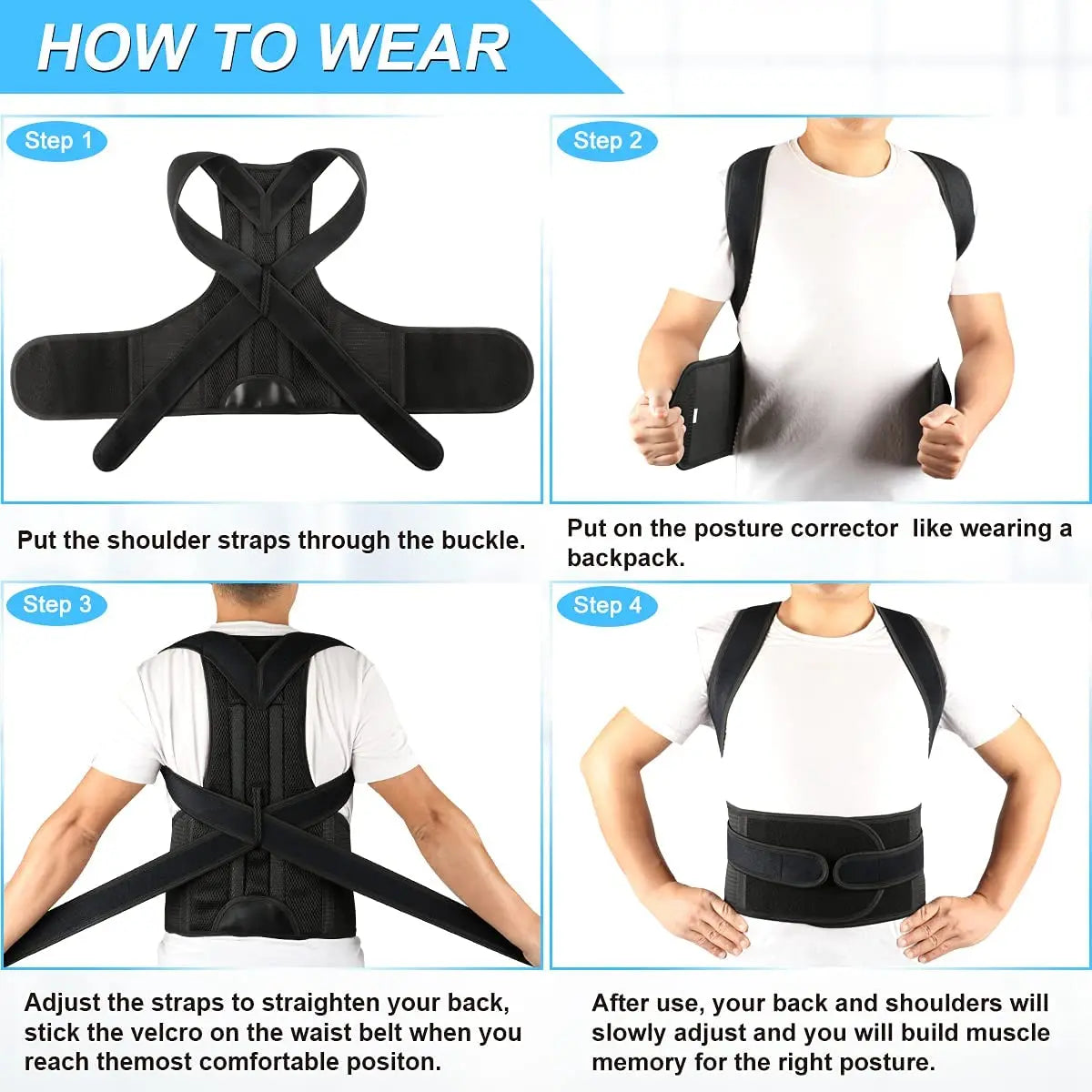 Back Brace for Lumbar Support and Upright Back Straightener Back Corrector Posture Improve and Neck, Back, Shoulder Pain Relieve