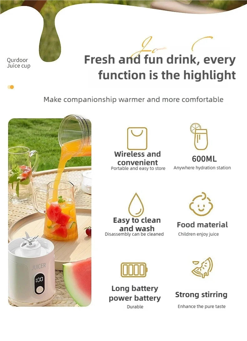 New Portable Juice Blender 600ml 12 Blades Fast Blending USB Rechargeable For Outdoor Milkshake Smoothie Electric Blender