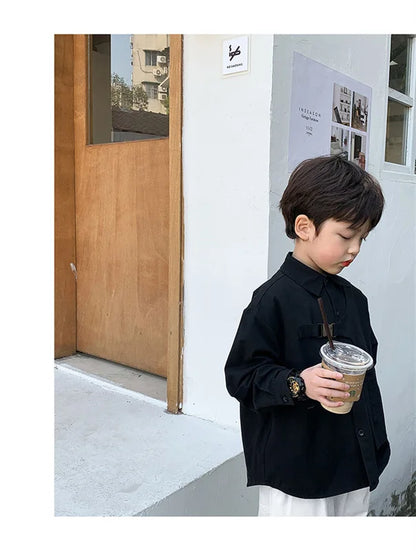 Boys Baby's Kids Blouse Jacket Outwear 2023 Black Spring Autumn Shirts Cotton Gift Plus Size Children's Clothing