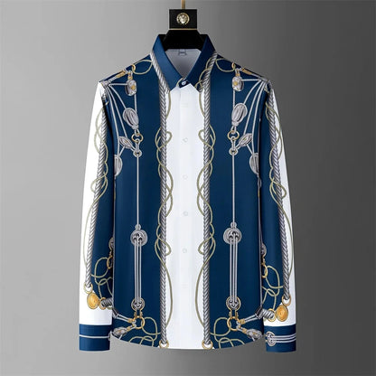 Luxury Printed Shirt Men's Long Sleeve Slim Casual Shirt High Quality Fashionable Popular Korean Extra Large Size Men's XS-6XL