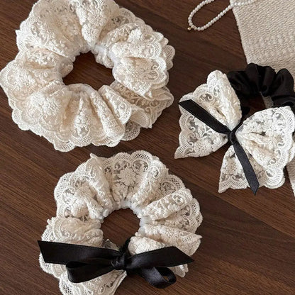 Fashion Lace Scrunchies French Romantic Elastic Hair Bands Girls Solid Ponytail Holder Headwear Hair Rope Women Hair Accessories