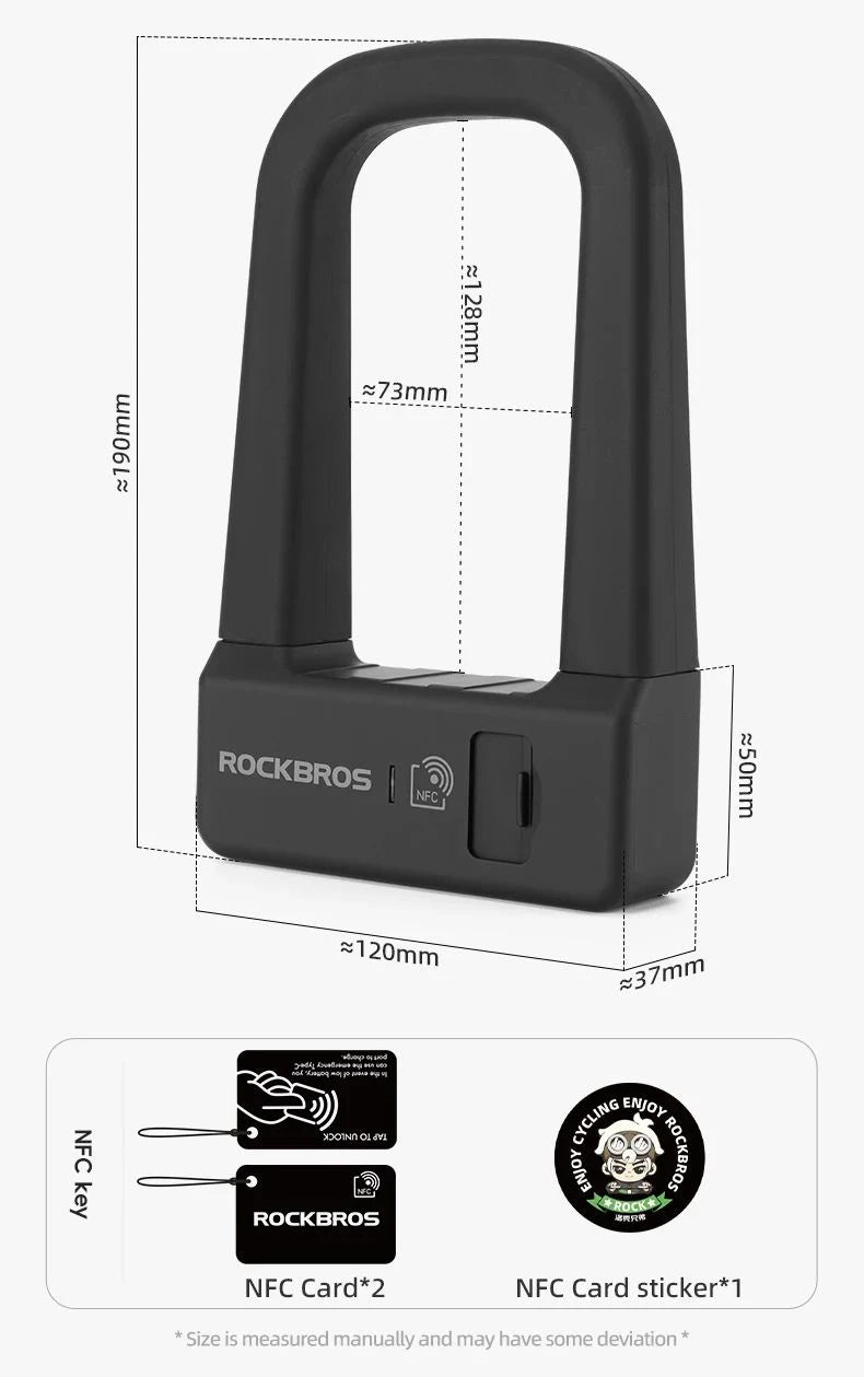 ROCKBROS Bicycle Smart Lock NFC Lock Aluminum Alloy High Strength Waterproof Anti-theft Safety U-Shape Lock MTB Road Bike Cyclin