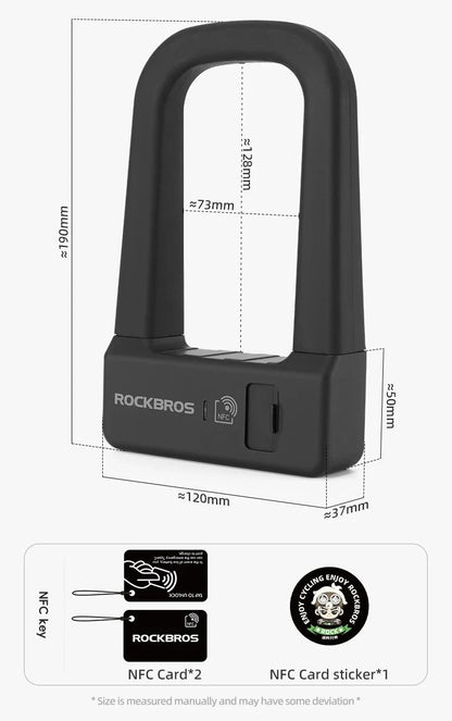 ROCKBROS Bicycle Smart Lock NFC Lock Aluminum Alloy High Strength Waterproof Anti-theft Safety U-Shape Lock MTB Road Bike Cyclin