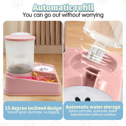Automatic Pet Feeder Water Dispenser Set 2 In 1 Tilted Automatic Pet Food And Water Feeder Gravity Food Feeder and Waterer