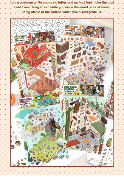 Creative Design Outdoor Scene Sticker for Student Cute Cartoon DIY Decor Landscaping Sticker Scrapbook Journal Student Sticker