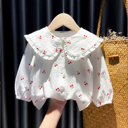 Spring Autumn New Baby's Girl Clothes Cherry Cardigan Shirt Coat for toddler Girl Baby Cloth Outfit wear Versatile Shirt blouse