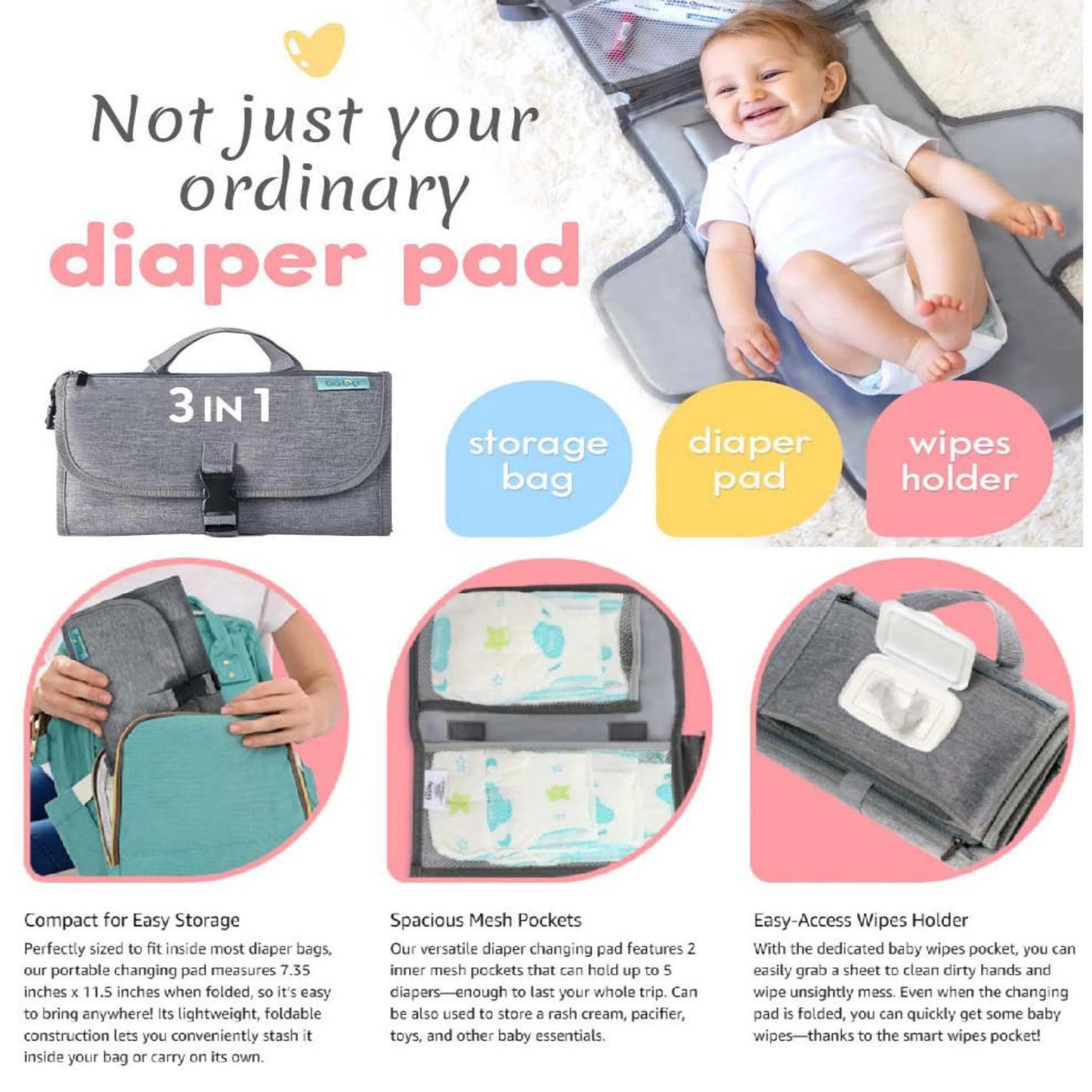 Portable nappy changing mat baby diaper pad outdoor travel changing mat multifunctional diaper separating waterproof folding mat