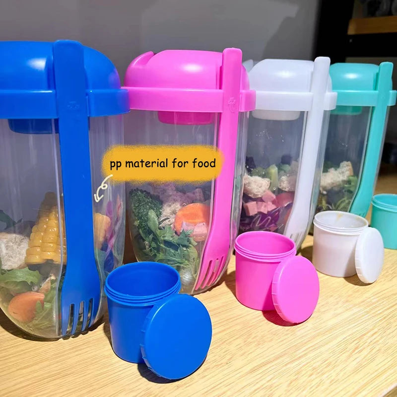 Portable Breakfast Cups Cereal Nut Yogurt Salad Cup Container Set with Fork Sauce Cup Bottle Food Storage Bento Box Lunch Box