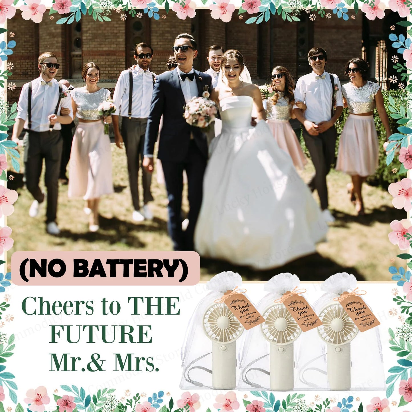 12-120PCS Portable Handheld Fan Bulk Wedding Fans for Guest Mini Handheld Fan Battery Powered Fans with Thank You Cards